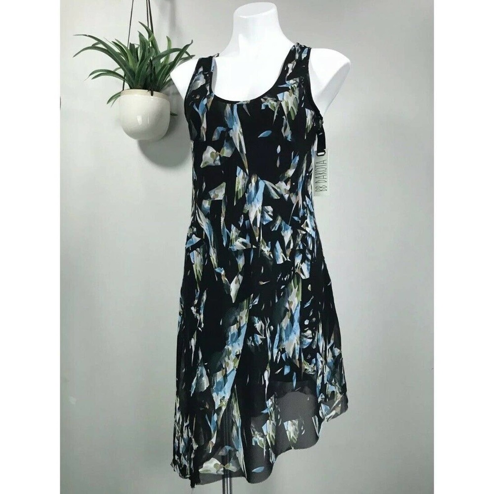 New BB Dakota Dress Geometric Sleeveless Asymmetrical‎ Raw Hem Lined Size S